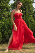 Women's Spaghetti Straps A Line Prom Dress Red