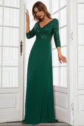 Women's Sequined Chiffon Evening Dress Green