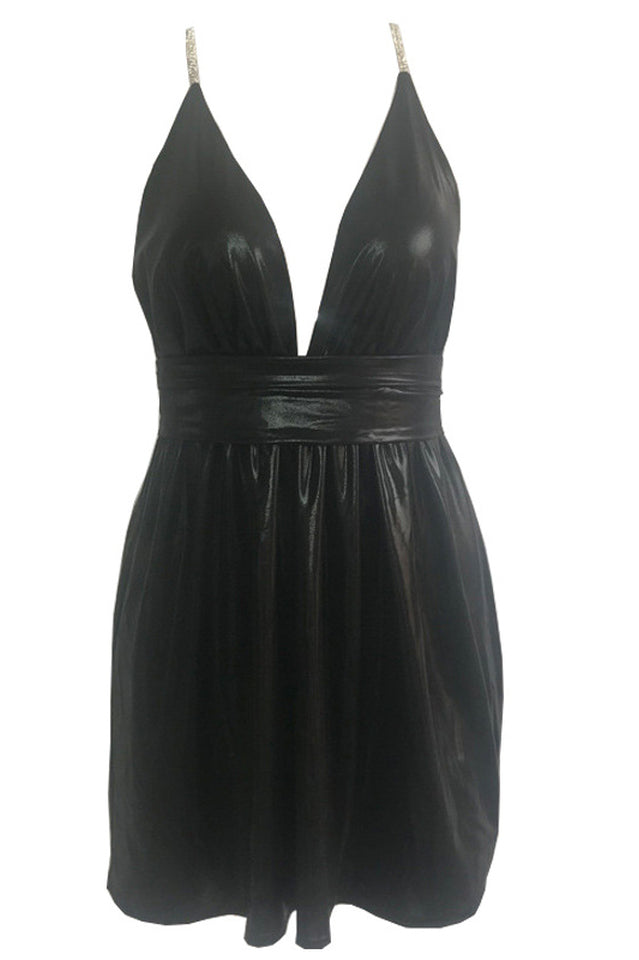 Women's Laser Sparkle Backless Dress Black