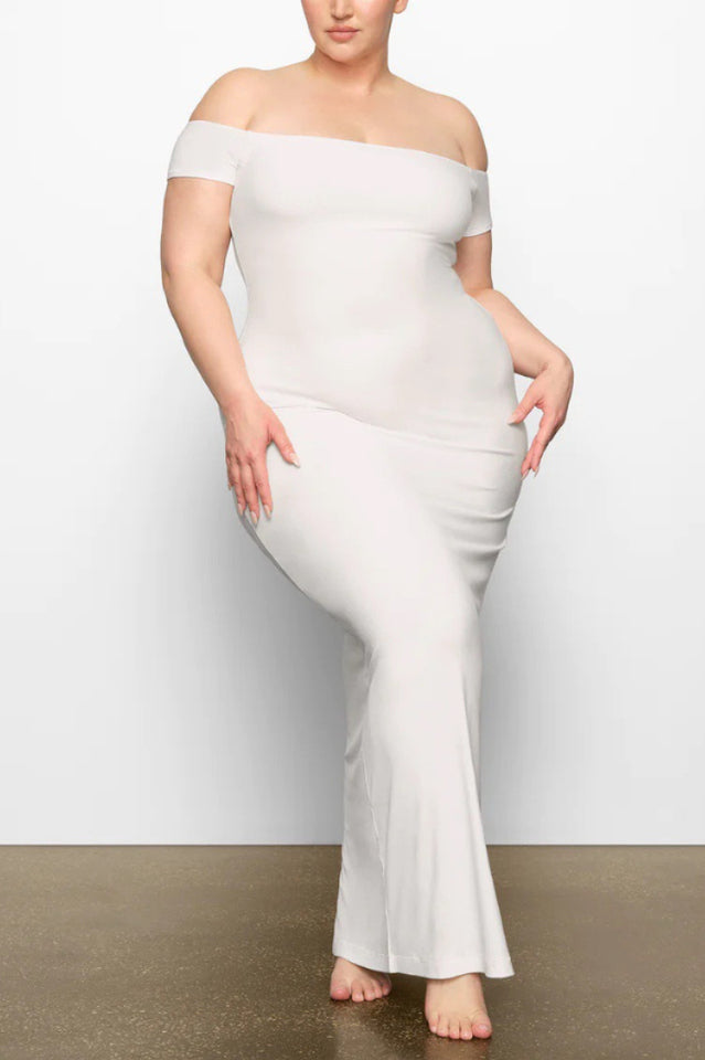 Women's SKIMS Soft Lounge Off-Shoulder Slip Dress White
