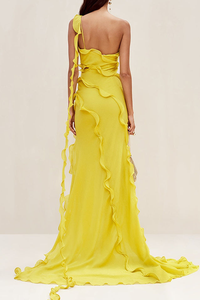 Women's Ruffle Ribbon Maxi Dress