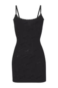 Women's Rhinestone Logo Pointelle Mini Slip Dress Black