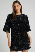 Women's Velour Sequins Mini Dress Black