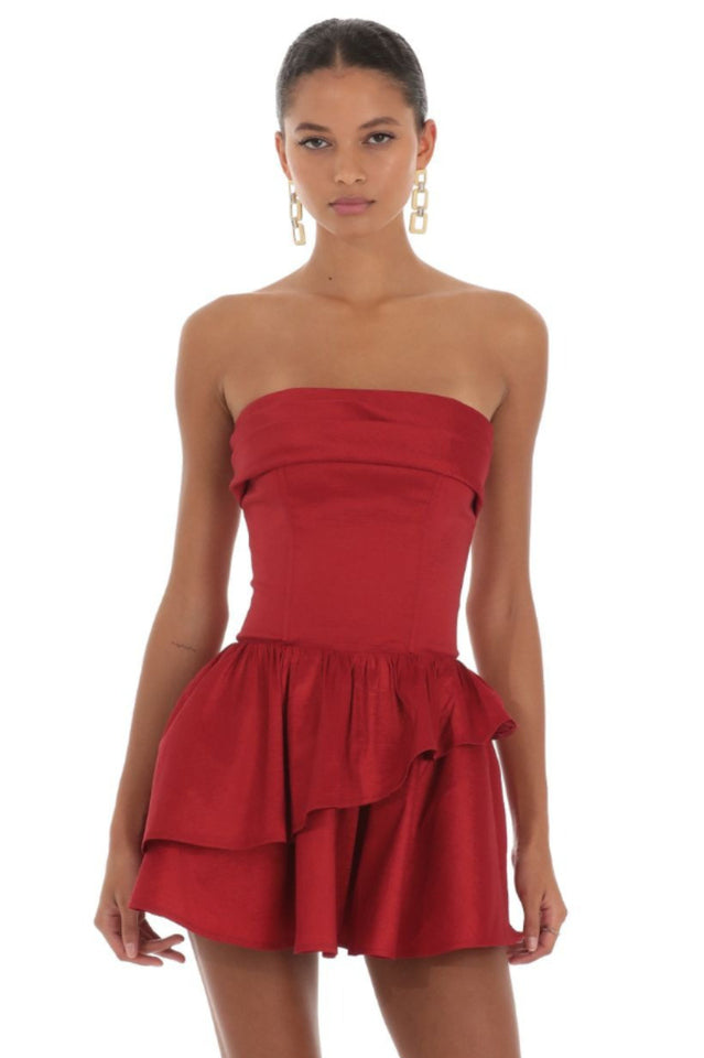Women's Corset Strapless Dress in Red Red