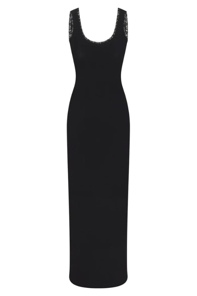 Women's Soft Lounge Lace Scoop Neck Dress Black