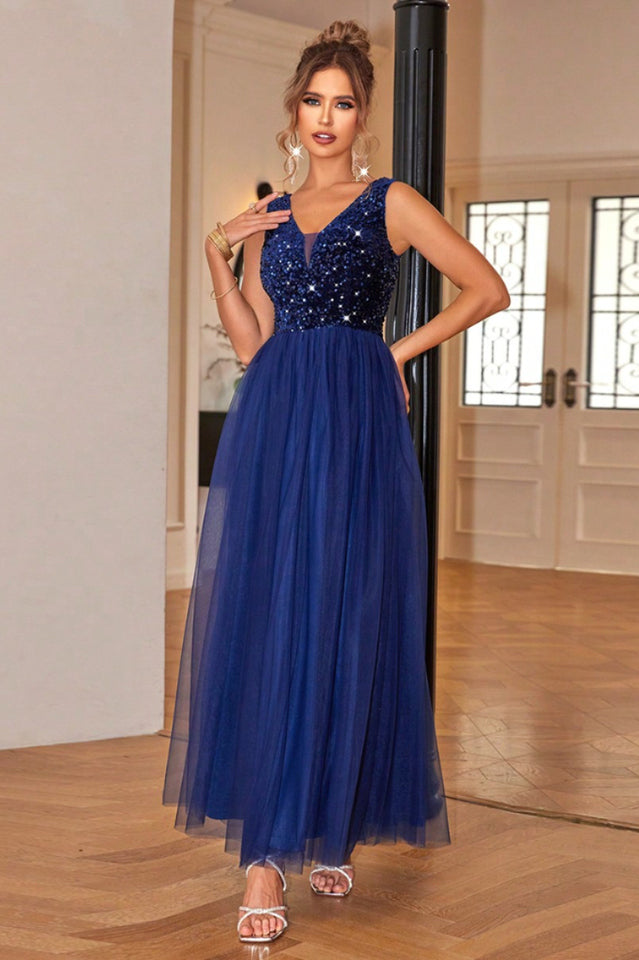 Women's Sleeveless Party Dress With Sequins Blue