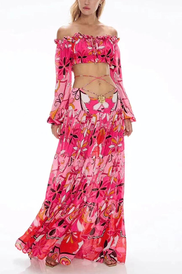 Women's Adelise Off Shoulder Floral Skirt Set Pink