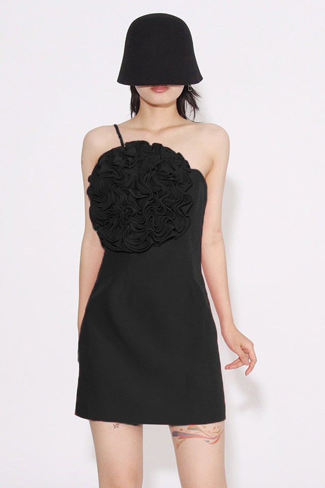 Women's Floral Appliqué Gabardine Mini Dress Black