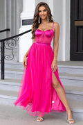 Women's Spaghetti Straps A Line Prom Dress Hot Pink