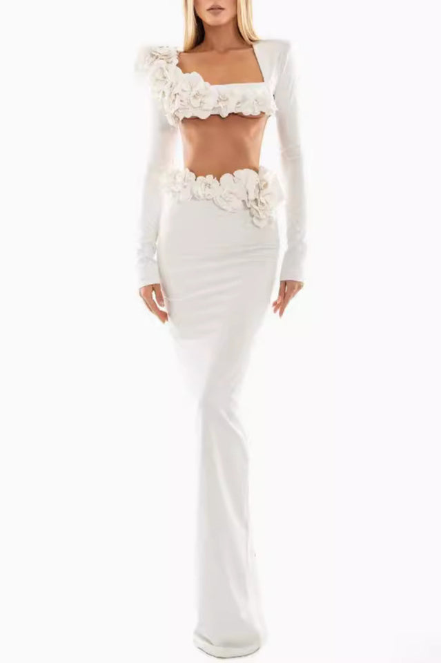 Women's Flower Detail Two Piece Maxi Dress