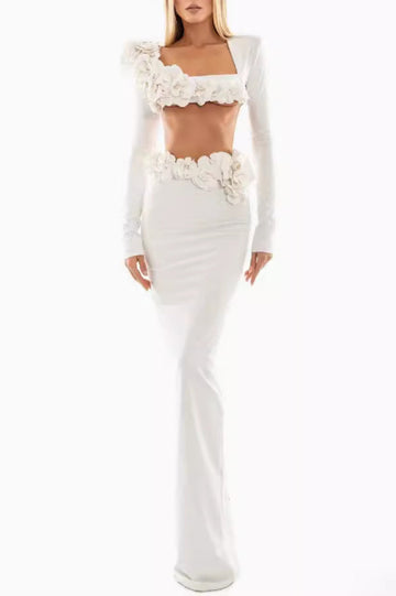 Women's Flower Detail Two Piece Maxi Dress