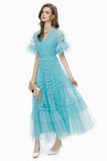 Women's Ruffle Tiered Spotted Tulle Maxi Dress