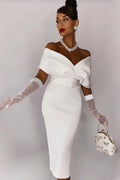 Women's Off The Shoulder Belt Midi Dress