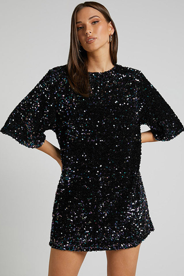 Women's Velour Sequins Mini Dress