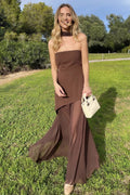 Women's Florence Asymmetrical Chiffon Maxi Dress with Scarf Khaki