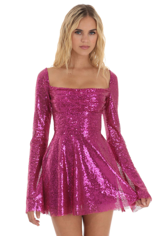 Women's Lulus Sequin Long Sleeve Dress Fuchsia