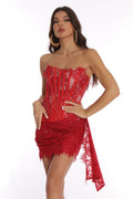 Women's Lace Corset Draped Mini Dress