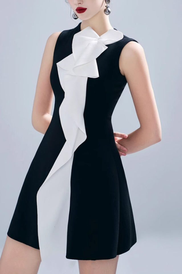 Women's Contrast Color Patchwork Ruffle Mini Dress