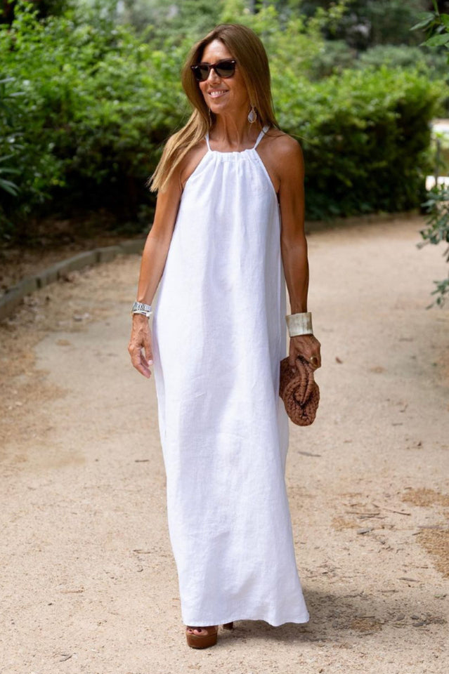 Women's Basic Casual Outdoor Halter Dress White