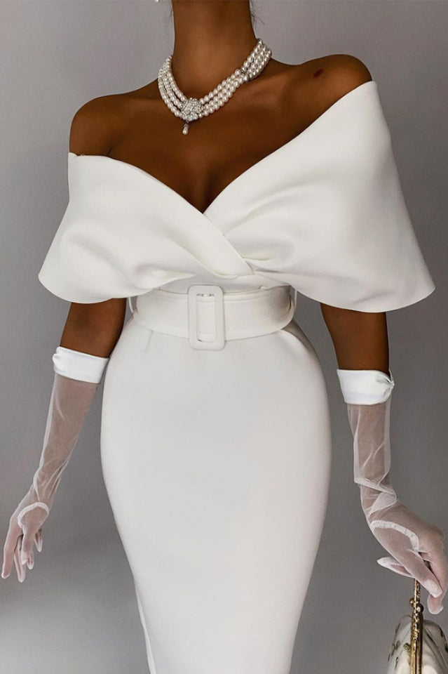 Women's Off The Shoulder Belt Midi Dress