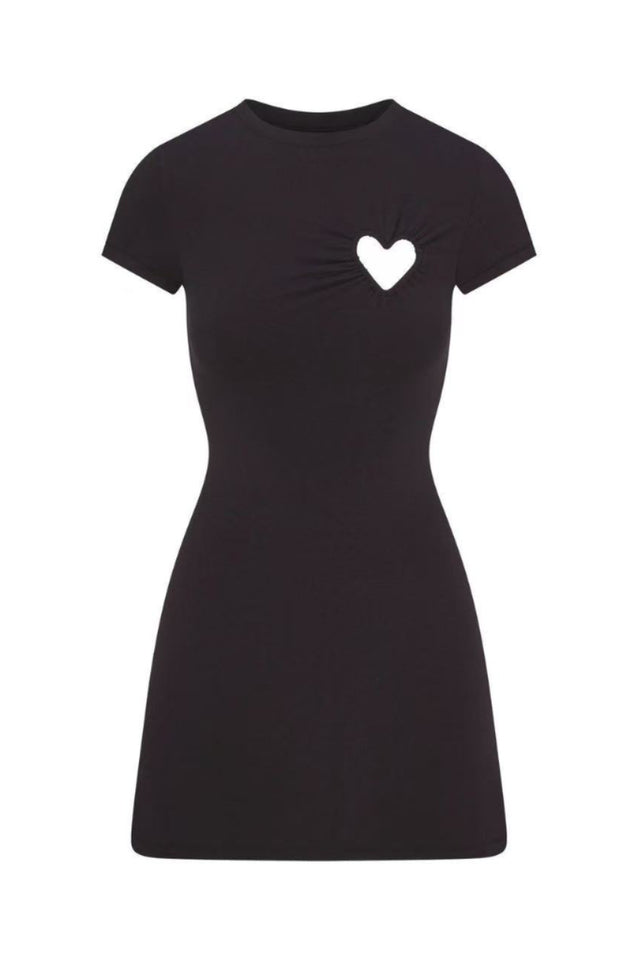Women's SKIMS Cotton Jersey Heart Mini Dress Black