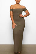 Women's SKIMS Soft Lounge Off-Shoulder Slip Dress Green