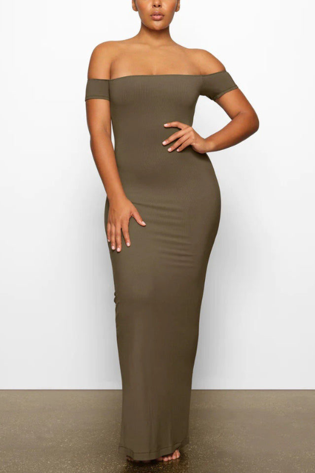 Women's SKIMS Soft Lounge Off-Shoulder Slip Dress Green