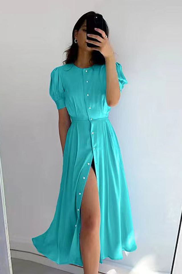 Women's Button Front Midi Dress Aqua