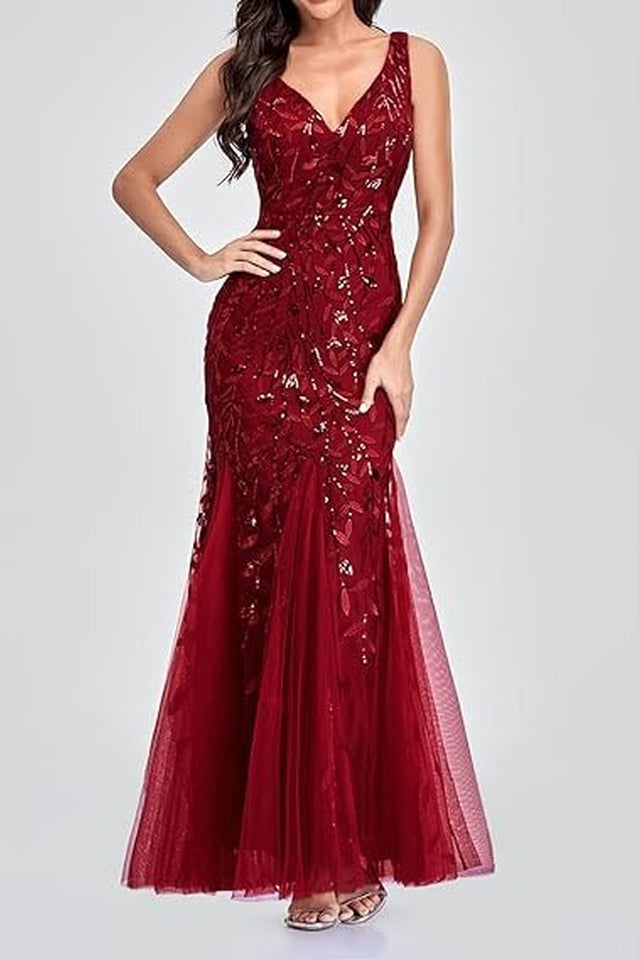 Women's Embroidered Sequins Mermaid Prom Dress