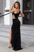 Women's Off Shoulder Slit Sequin Dress
