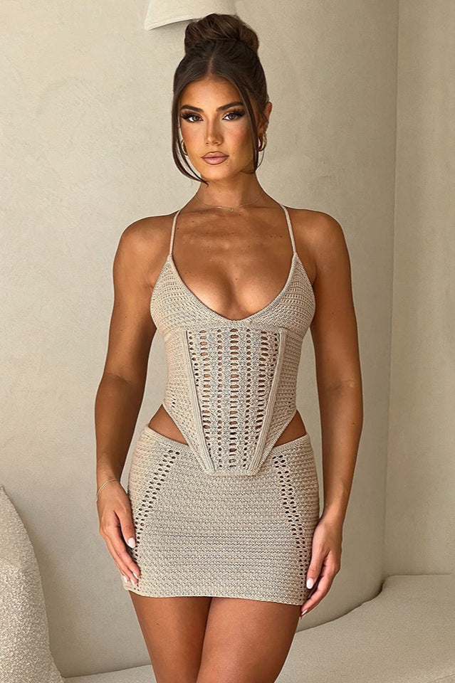 Women's Selma Top + Skirt Set Beige