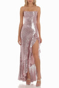 Women's Sequin Ruffle Dress Pink