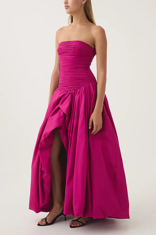 Women's Strapless Ruched Puff Maxi Dress