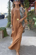 Women's Basic Casual Outdoor Halter Dress Tan