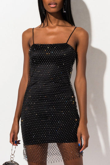 Women's Diamante Covered Mini Dress Black