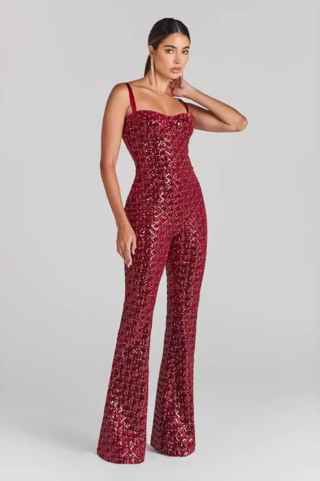Women's Lucinda Gold Jumpsuit Burgundy (Without Belt)