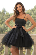 Women's Mesh Hem Belted Cami Dress Black