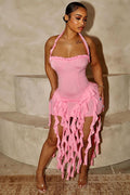 Women's Ruffle Tassel Halter Bustier Mini Dress