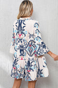 Women's Tribal Bracelet Sleeve Buttoned Mini Dress