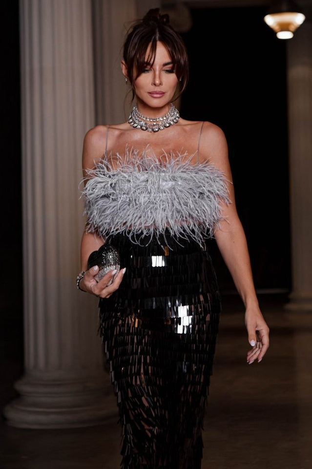 Women's Aleyna Feather Top + Sequin Skirt Set