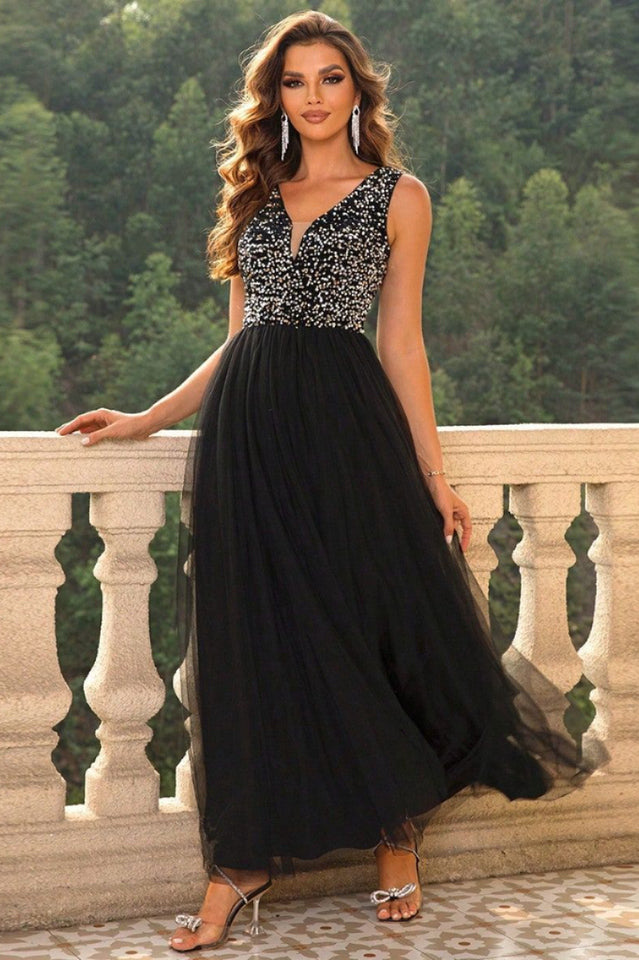 Women's Sleeveless Party Dress With Sequins Black