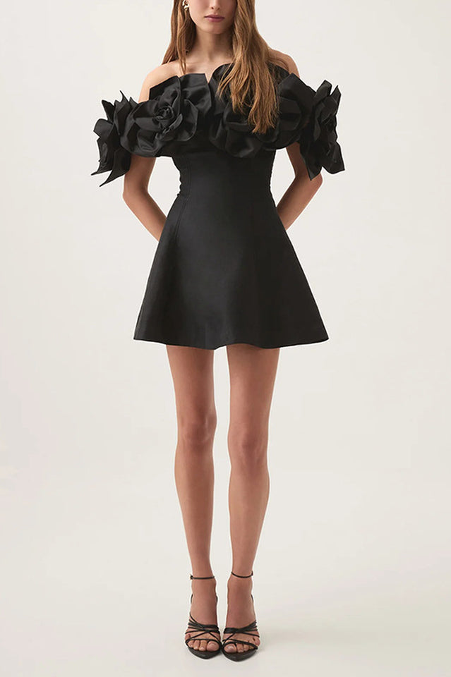 Women's Chabela Flower Off-Shoulder Mini Dress Black