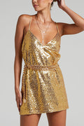 Women's Spaghetti Strap Sequin Mini Dress Gold S