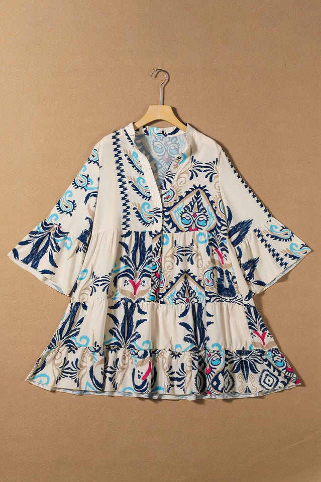 Women's Tribal Bracelet Sleeve Buttoned Mini Dress