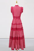 Women's Laser Cut Wavy Trim Maxi Dress