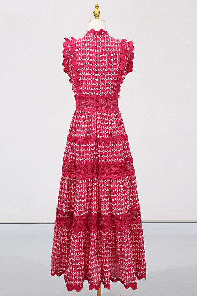 Women's Laser Cut Wavy Trim Maxi Dress