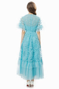 Women's Ruffle Tiered Spotted Tulle Maxi Dress