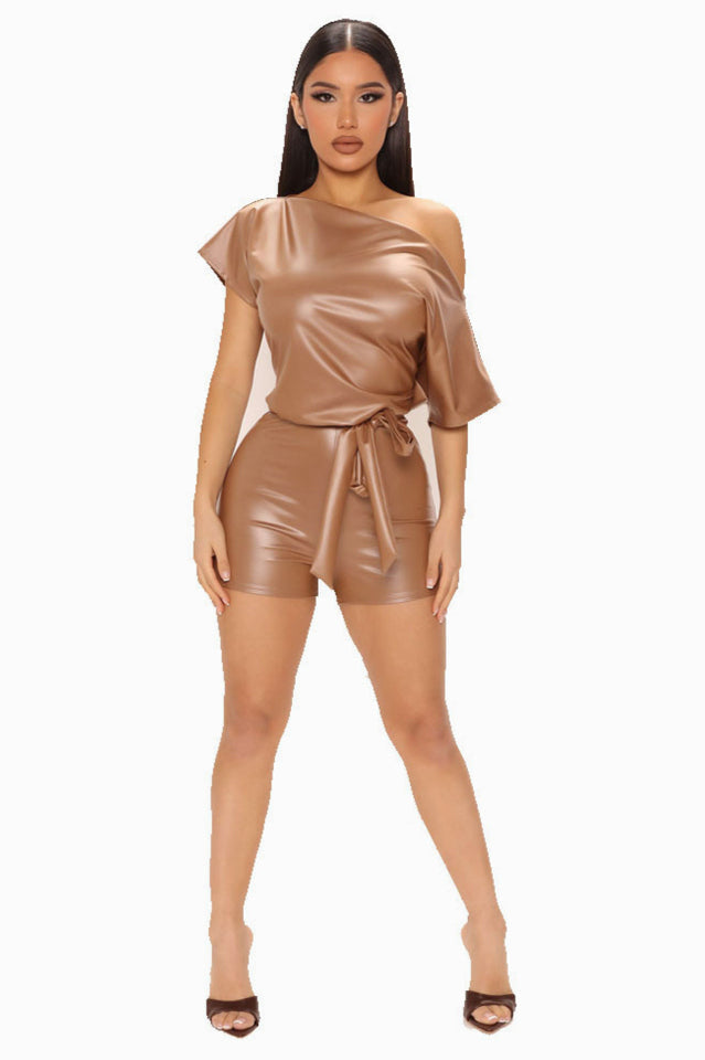 Women's PU Leather Romper