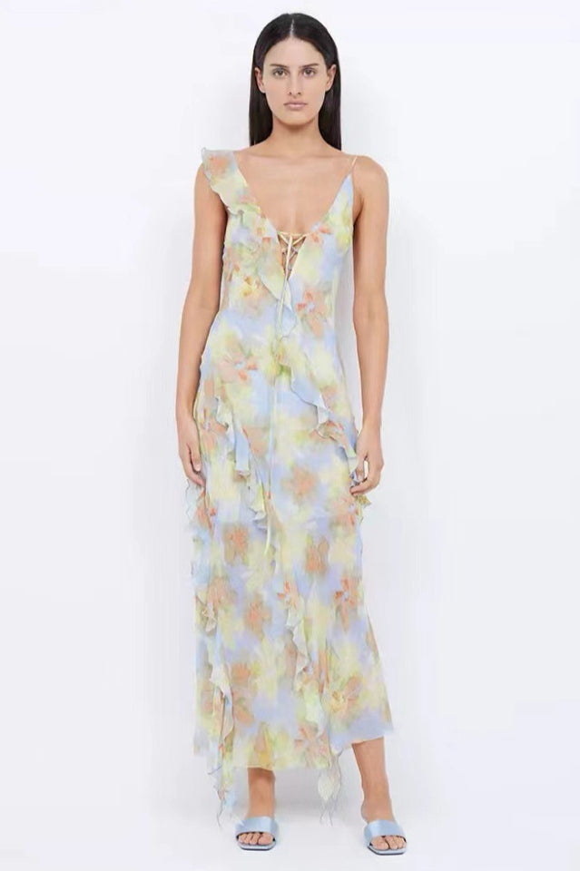 Women's Courtney Frill Maxi Dress Blue Blossom