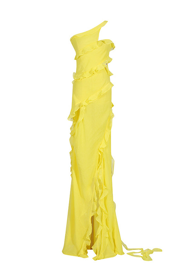 Women's Ruffle Ribbon Maxi Dress Yellow